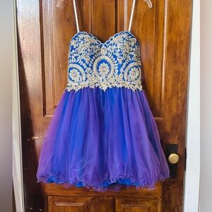 Camille La Vie Beaded Homecoming Dress Blue Purple Tulle Size 2